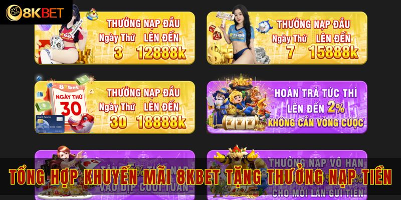 Tổng hợp khuyến mãi 8kbet tặng thưởng nạp tiền